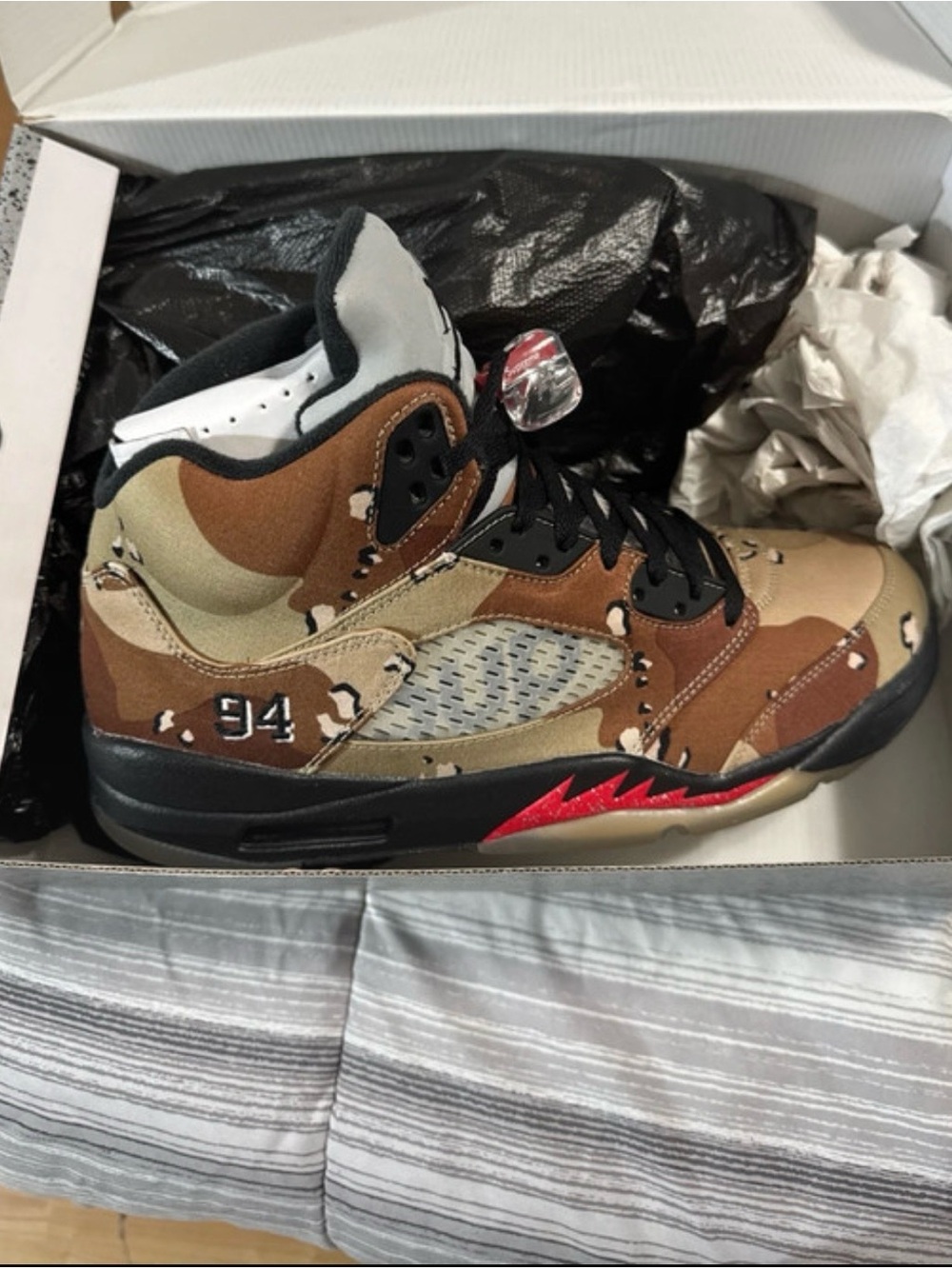 Supreme Tan and Black High-Top Sneakers - Picture 2 of 9